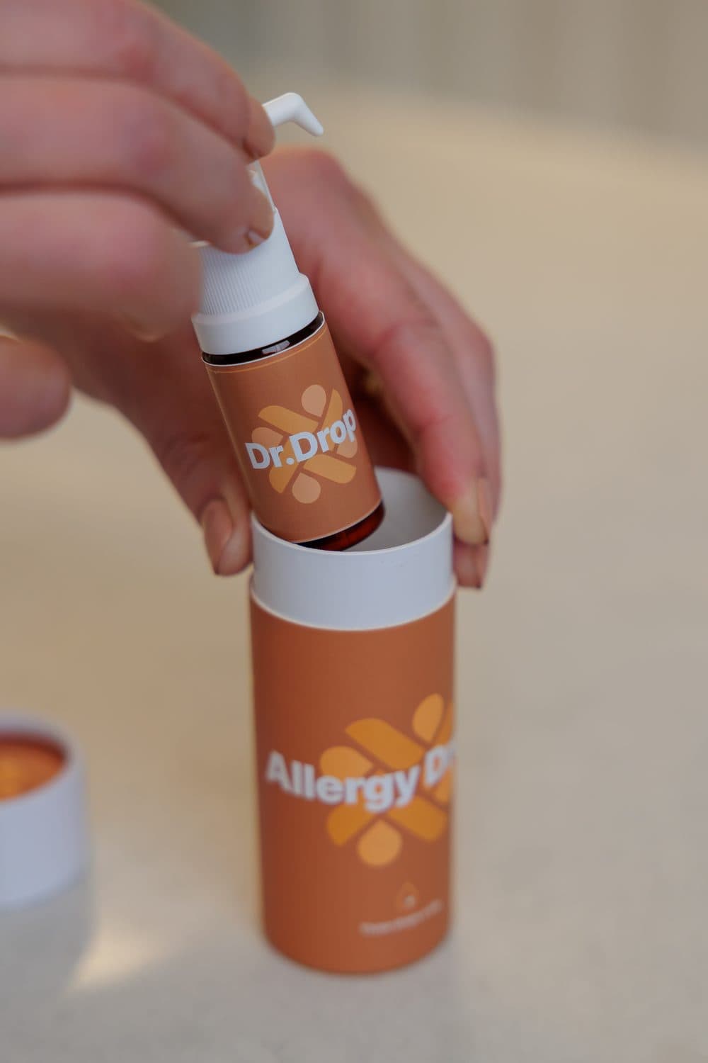 The Dr.Drop allergy-drop bottle and its packaging